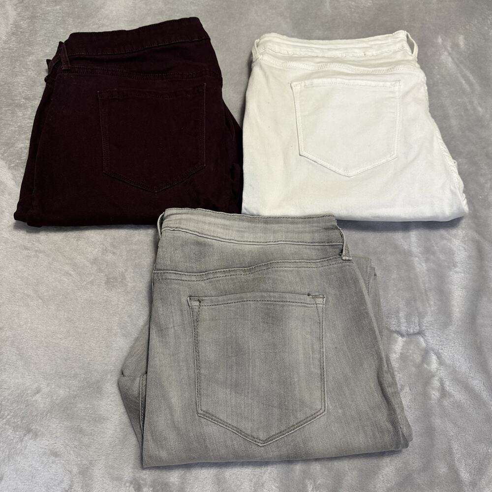 Lot (3) Old Navy Rockstar Jeans Womens 16 Mid Rise Skinny ‎ White Gray Burgundy